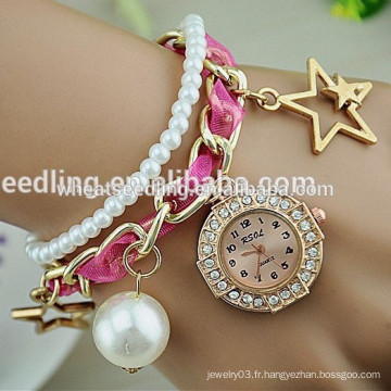 Nouveau design gilrs love diamond pearl strap lady watch